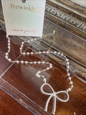 0829-Periwinkle by Barlow Silver Chain Pearl Bead Necklace